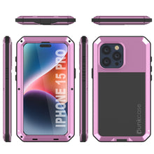 Load image into Gallery viewer, Coque métallique pour iPhone 15 Pro, étui robuste de qualité militaire [antichoc] intégral et résistant [rose].
