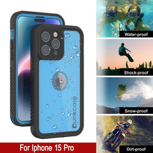 Load image into Gallery viewer, Coque iPhone 15 Pro étanche IP68, Punkcase [Bleu clair] [Série StudStar] [Ajustement mince] [Antipoussière]
