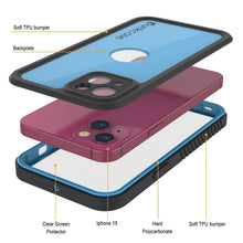 Load image into Gallery viewer, Coque imperméable IP68 pour iPhone 15, Punkcase [bleu clair] [série StudStar] [ajustement slim] [étanche à la poussière].
