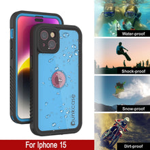 Load image into Gallery viewer, Coque imperméable IP68 pour iPhone 15, Punkcase [bleu clair] [série StudStar] [ajustement slim] [étanche à la poussière].
