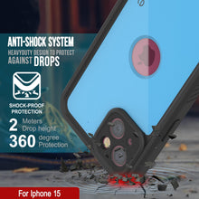 Load image into Gallery viewer, Coque imperméable IP68 pour iPhone 15, Punkcase [bleu clair] [série StudStar] [ajustement slim] [étanche à la poussière].
