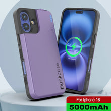 Charger l&#39;image dans la galerie, Coque de batterie pour iPhone 16, PunkJuice 5000mAH Chargeur rapide MagSafe Power Bank avec protecteur d&#39;écran | [Violet]
