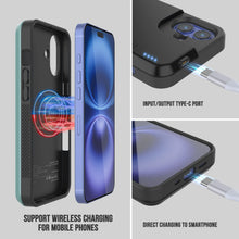 Charger l&#39;image dans la galerie, Coque de batterie pour iPhone 16, PunkJuice 5000mAH Chargeur rapide MagSafe Power Bank avec protecteur d&#39;écran | [Teal]
