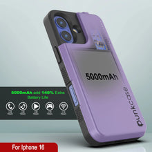 Charger l&#39;image dans la galerie, Coque de batterie pour iPhone 16, PunkJuice 5000mAH Chargeur rapide MagSafe Power Bank avec protecteur d&#39;écran | [Violet]
