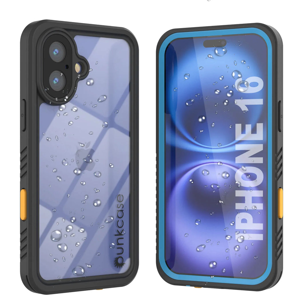 Coque étanche pour iPhone 16, Punkcase [Extreme Series] Armor Cover avec protecteur d'écran intégré [Bleu clair]