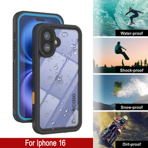 Coque étanche pour iPhone 16, Punkcase [Extreme Series] Armor Cover avec protecteur d'écran intégré [Bleu clair]