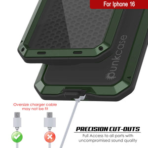 Coque en métal pour iPhone 16, coque blindée de qualité militaire très résistante [résistante aux chocs], coque intégrale rigide [vert foncé]