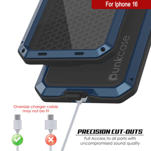 Coque en métal pour iPhone 16, coque blindée de qualité militaire très résistante [résistante aux chocs], coque rigide intégrale [bleu]