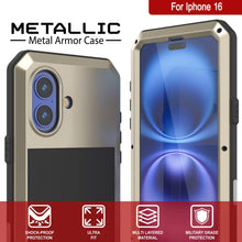 Load image into Gallery viewer, Coque en métal pour iPhone 16, coque blindée de qualité militaire très résistante [résistante aux chocs], coque intégrale rigide [dorée]
