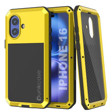 Load image into Gallery viewer, Coque en métal pour iPhone 16, coque blindée de qualité militaire très résistante [résistante aux chocs], coque rigide intégrale [jaune]
