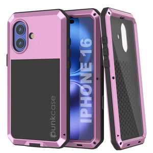 Coque en métal pour iPhone 16, coque blindée de qualité militaire très résistante [résistante aux chocs], coque rigide intégrale [rose]