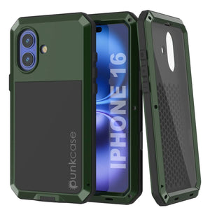 Coque en métal pour iPhone 16, coque blindée de qualité militaire très résistante [résistante aux chocs], coque intégrale rigide [vert foncé]