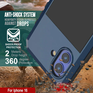 Coque en métal pour iPhone 16, coque blindée de qualité militaire très résistante [résistante aux chocs], coque rigide intégrale [bleu]