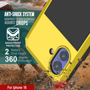 Coque en métal pour iPhone 16, coque blindée de qualité militaire très résistante [résistante aux chocs], coque rigide intégrale [jaune]