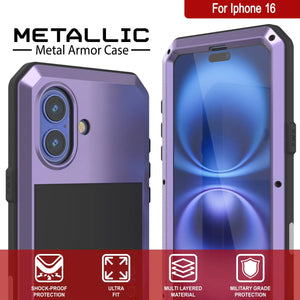 Coque en métal pour iPhone 16, coque blindée de qualité militaire très résistante [résistante aux chocs], coque intégrale rigide [violet]