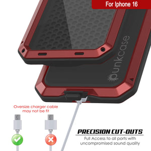 Coque en métal pour iPhone 16, coque blindée de qualité militaire très résistante [résistante aux chocs], coque intégrale rigide [rouge]