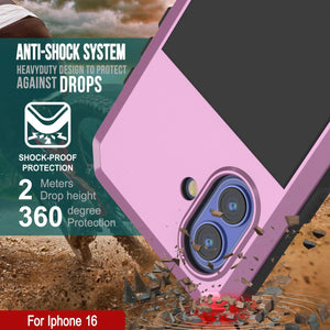 Coque en métal pour iPhone 16, coque blindée de qualité militaire très résistante [résistante aux chocs], coque rigide intégrale [rose]