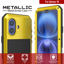 Load image into Gallery viewer, Coque en métal pour iPhone 16, coque blindée de qualité militaire très résistante [résistante aux chocs], coque rigide intégrale [jaune]
