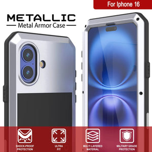 Coque en métal pour iPhone 16, coque blindée de qualité militaire très résistante [résistante aux chocs], coque rigide intégrale [blanche]