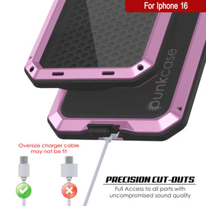 Coque en métal pour iPhone 16, coque blindée de qualité militaire très résistante [résistante aux chocs], coque rigide intégrale [rose]