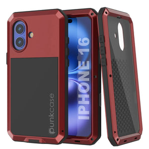 Coque en métal pour iPhone 16, coque blindée de qualité militaire très résistante [résistante aux chocs], coque intégrale rigide [rouge]