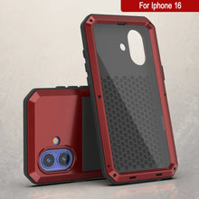 Load image into Gallery viewer, Coque en métal pour iPhone 16, coque blindée de qualité militaire très résistante [résistante aux chocs], coque intégrale rigide [rouge]
