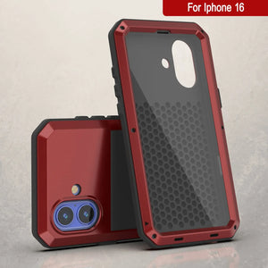 Coque en métal pour iPhone 16, coque blindée de qualité militaire très résistante [résistante aux chocs], coque intégrale rigide [rouge]