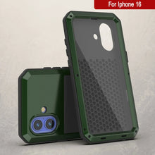 Load image into Gallery viewer, Coque en métal pour iPhone 16, coque blindée de qualité militaire très résistante [résistante aux chocs], coque intégrale rigide [vert foncé]
