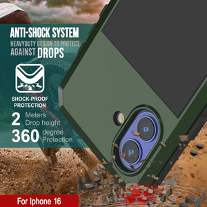 Coque en métal pour iPhone 16, coque blindée de qualité militaire très résistante [résistante aux chocs], coque intégrale rigide [vert foncé]