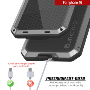 Coque en métal pour iPhone 16, coque blindée de qualité militaire très résistante [résistante aux chocs], coque intégrale rigide [argent]