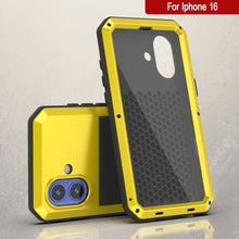 Load image into Gallery viewer, Coque en métal pour iPhone 16, coque blindée de qualité militaire très résistante [résistante aux chocs], coque rigide intégrale [jaune]
