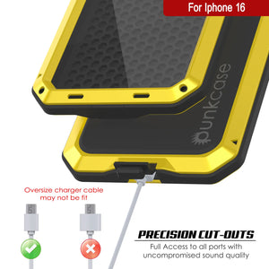 Coque en métal pour iPhone 16, coque blindée de qualité militaire très résistante [résistante aux chocs], coque rigide intégrale [jaune]