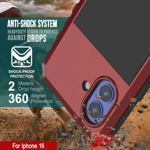 Coque en métal pour iPhone 16, coque blindée de qualité militaire très résistante [résistante aux chocs], coque intégrale rigide [rouge]