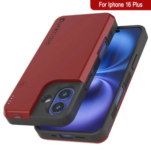 Coque de batterie pour iPhone 16 Plus, PunkJuice 8000mAH Chargeur rapide MagSafe Power Bank avec protecteur d'écran | [Rouge]