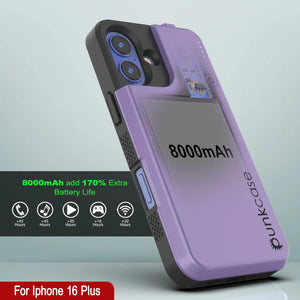 Coque de batterie pour iPhone 16 Plus, PunkJuice 8000mAH Chargeur rapide MagSafe Power Bank avec protecteur d'écran | [Violet]