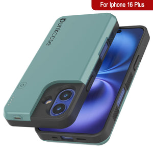 Coque de batterie pour iPhone 16 Plus, PunkJuice 8000mAH Chargeur rapide MagSafe Power Bank avec protecteur d'écran | [Teal]