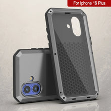 Charger l&#39;image dans la galerie, Coque en métal pour iPhone 16 Plus, coque blindée de qualité militaire très résistante [résistante aux chocs] Coque intégrale rigide [argent]
