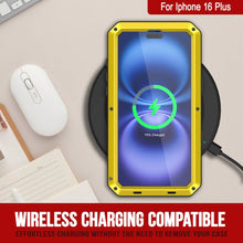 Charger l&#39;image dans la galerie, Coque en métal pour iPhone 16 Plus, coque blindée de qualité militaire très résistante [résistante aux chocs], coque intégrale rigide [jaune]
