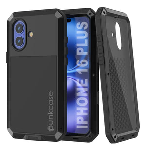 Coque en métal pour iPhone 16 Plus, coque blindée de qualité militaire très résistante [résistante aux chocs] Coque intégrale rigide [noir]