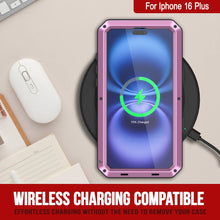 Charger l&#39;image dans la galerie, Coque en métal pour iPhone 16 Plus, coque blindée de qualité militaire très résistante [résistante aux chocs], coque intégrale rigide [rose]
