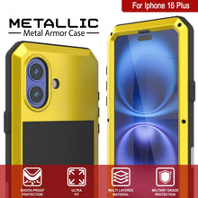 Charger l&#39;image dans la galerie, Coque en métal pour iPhone 16 Plus, coque blindée de qualité militaire très résistante [résistante aux chocs], coque intégrale rigide [jaune]
