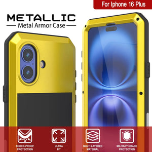 Coque en métal pour iPhone 16 Plus, coque blindée de qualité militaire très résistante [résistante aux chocs], coque intégrale rigide [jaune]