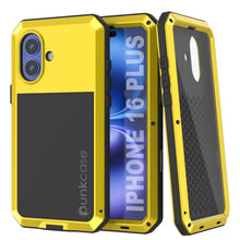 Charger l&#39;image dans la galerie, Coque en métal pour iPhone 16 Plus, coque blindée de qualité militaire très résistante [résistante aux chocs], coque intégrale rigide [jaune]
