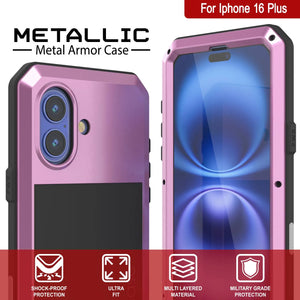 Coque en métal pour iPhone 16 Plus, coque blindée de qualité militaire très résistante [résistante aux chocs], coque intégrale rigide [rose]