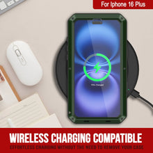 Charger l&#39;image dans la galerie, Coque en métal pour iPhone 16 Plus, coque blindée de qualité militaire très résistante [résistante aux chocs], coque intégrale rigide [vert foncé]
