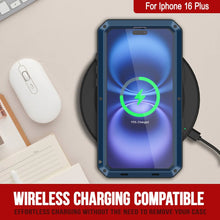 Charger l&#39;image dans la galerie, Coque en métal pour iPhone 16 Plus, coque blindée de qualité militaire très résistante [résistante aux chocs], coque intégrale rigide [bleu]
