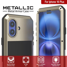 Charger l&#39;image dans la galerie, Coque en métal pour iPhone 16 Plus, coque blindée de qualité militaire très résistante [résistante aux chocs] Coque intégrale rigide [dorée]
