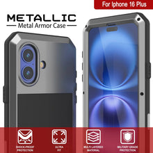 Charger l&#39;image dans la galerie, Coque en métal pour iPhone 16 Plus, coque blindée de qualité militaire très résistante [résistante aux chocs] Coque intégrale rigide [argent]
