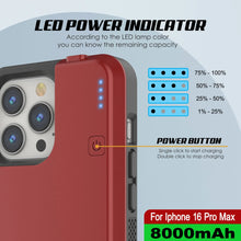 Load image into Gallery viewer, Coque de batterie pour iPhone 16 Pro Max, PunkJuice 8000mAH Chargeur rapide MagSafe Power Bank avec protecteur d&#39;écran | [Rouge]
