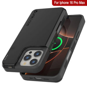 Coque de batterie pour iPhone 16 Pro Max, PunkJuice 8000mAH Chargeur rapide MagSafe Power Bank avec protecteur d'écran | [Noir]